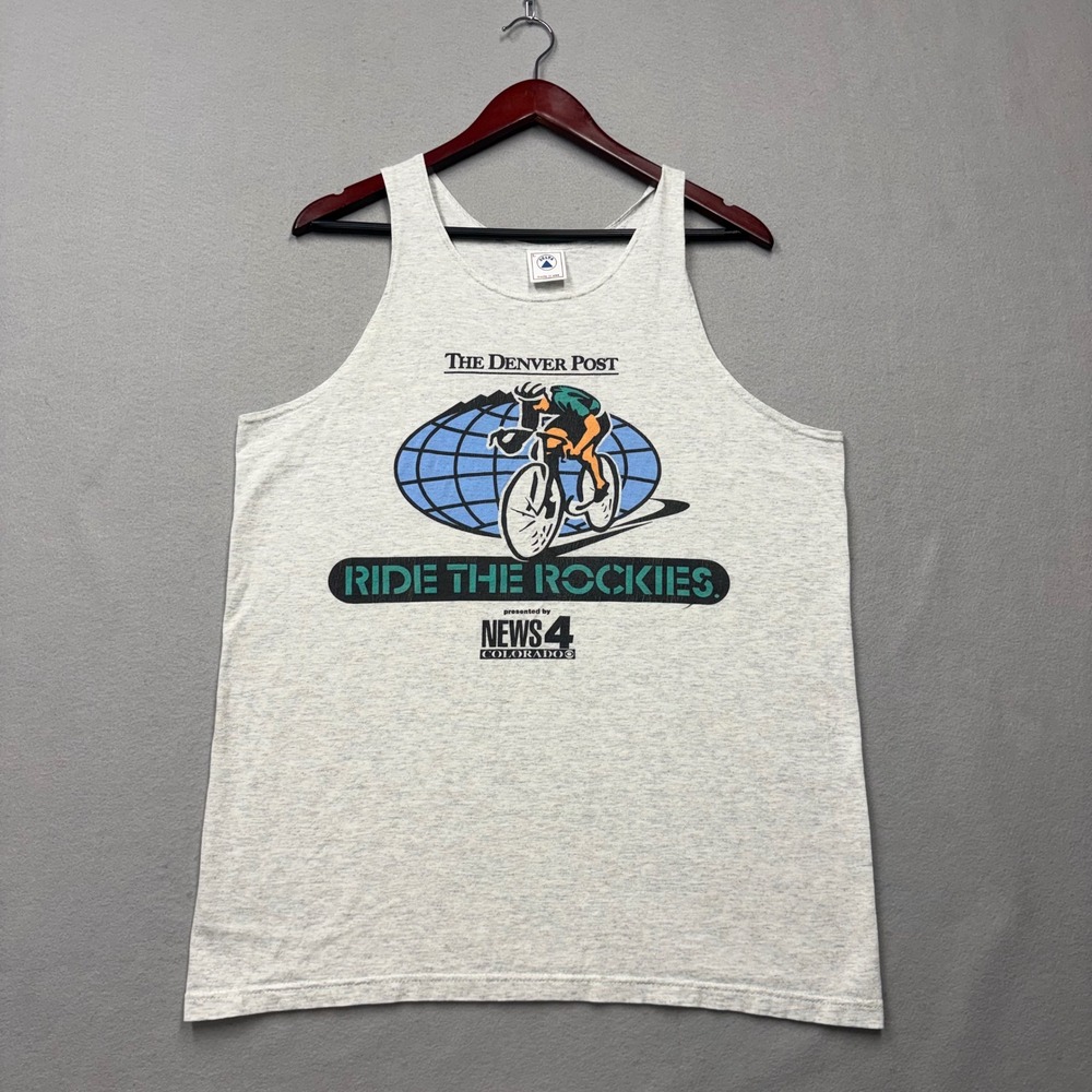 Delta Tank Top Mens L Gray Ride The Rockies Denver Post Vintage 90s Made in USA